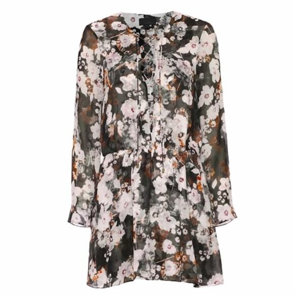 Intermix Libby Floral Silk Chiffon Lace Up Dress XS - Picture 3 of 7